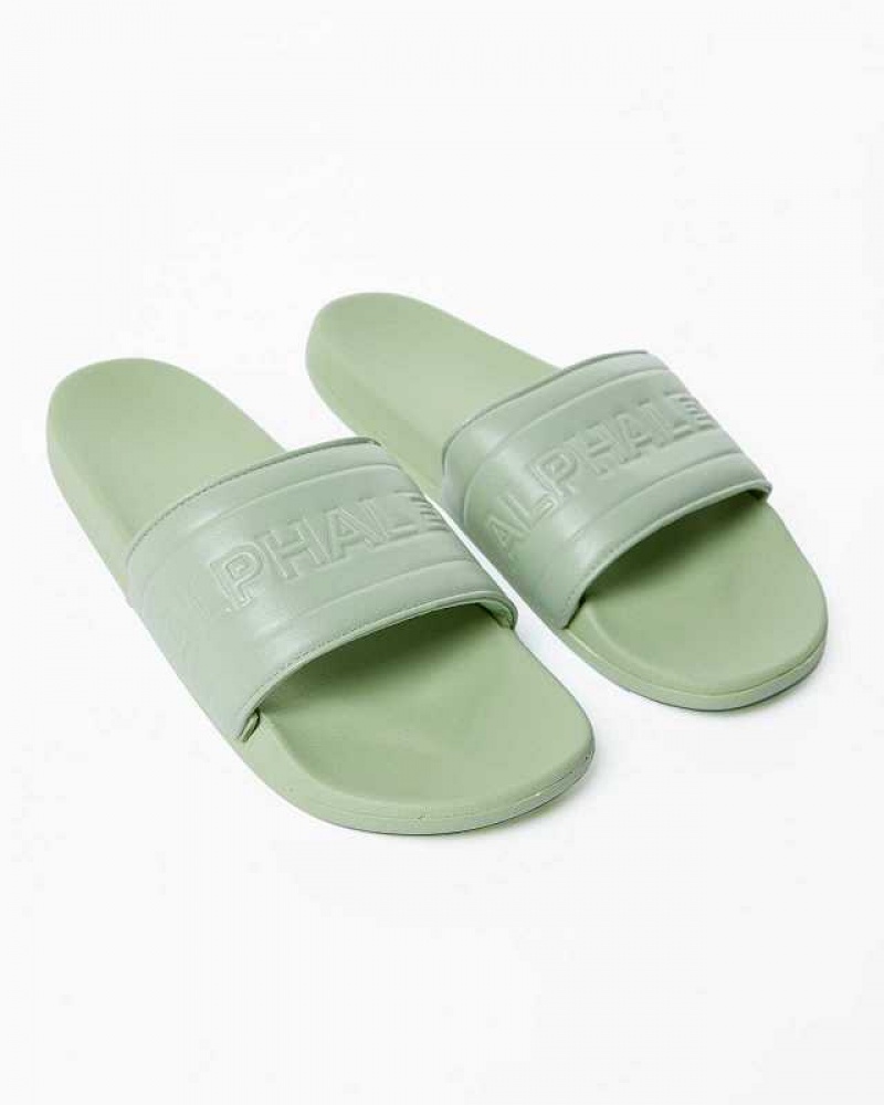 Light Green Unisex Alphalete Essential Core Slides | UAE-162798