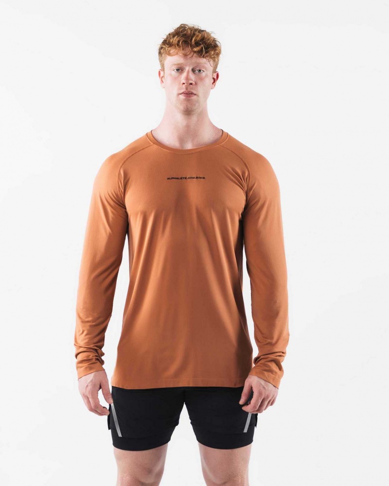 Orange Men\'s Alphalete AA Airtech LS Long Sleeve Shirts | UAE-823546