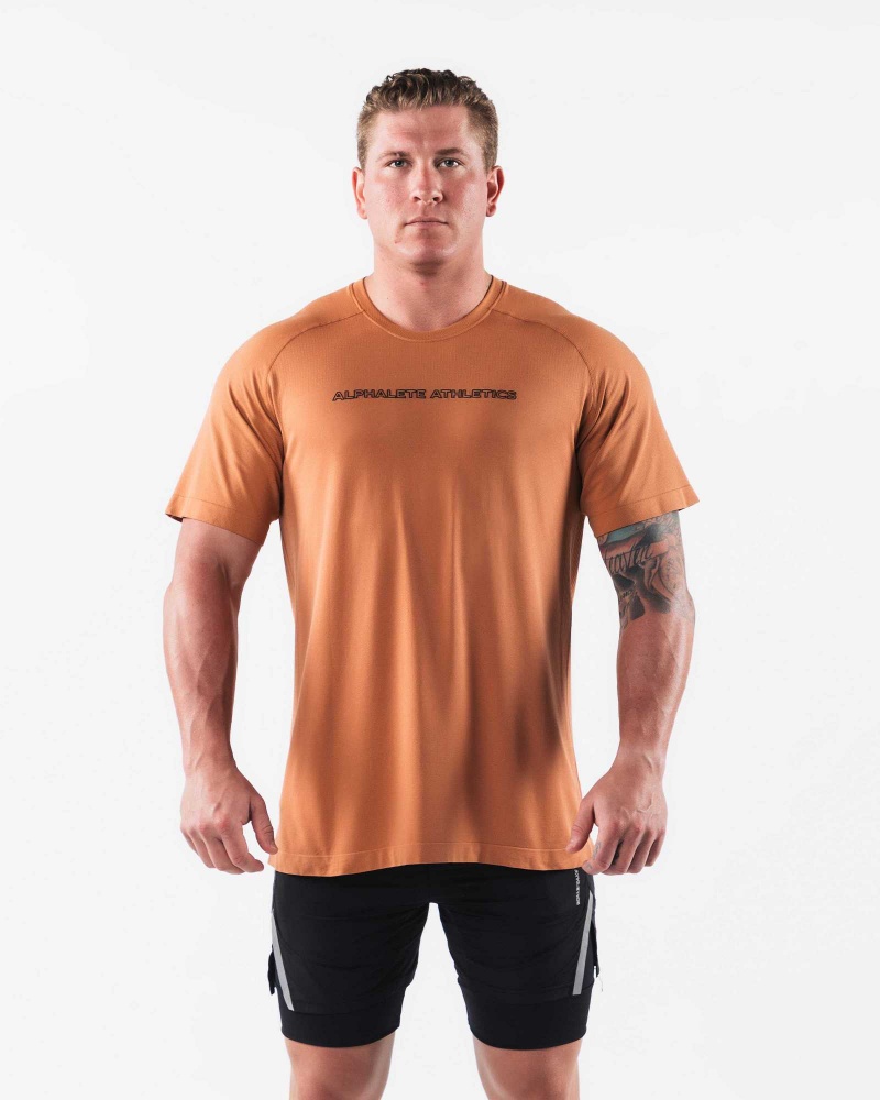 Orange Men\'s Alphalete AA Airtech Short Sleeve Shirts | UAE-957068