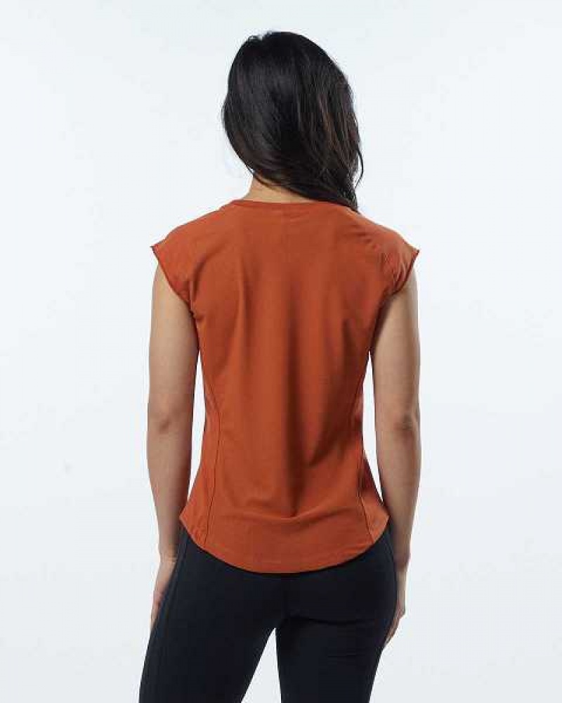 Orange Women's Alphalete Velocity Short Sleeve Shirts | UAE-526809