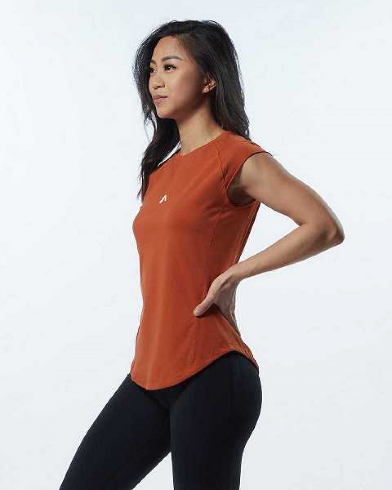 Orange Women's Alphalete Velocity Short Sleeve Shirts | UAE-526809