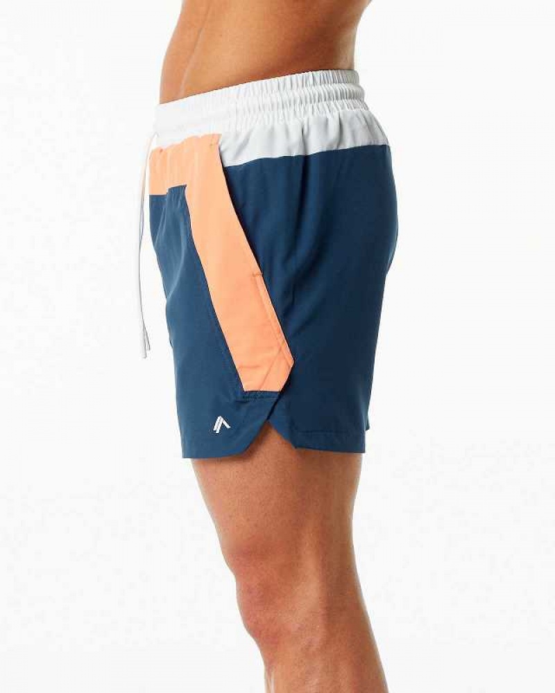 Orange / Blue Men's Alphalete Lined Swim Trunks | UAE-206519