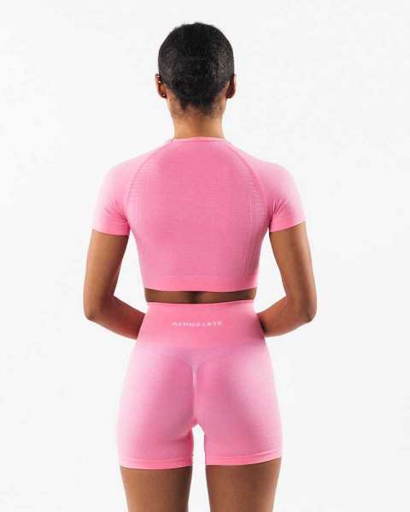 Pink Women's Alphalete Amplify SS Crop Short Sleeve Shirts | UAE-671439