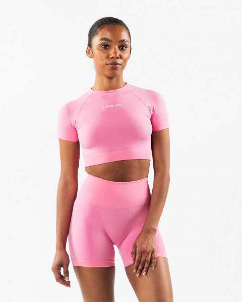 Pink Women\'s Alphalete Amplify SS Crop Short Sleeve Shirts | UAE-671439