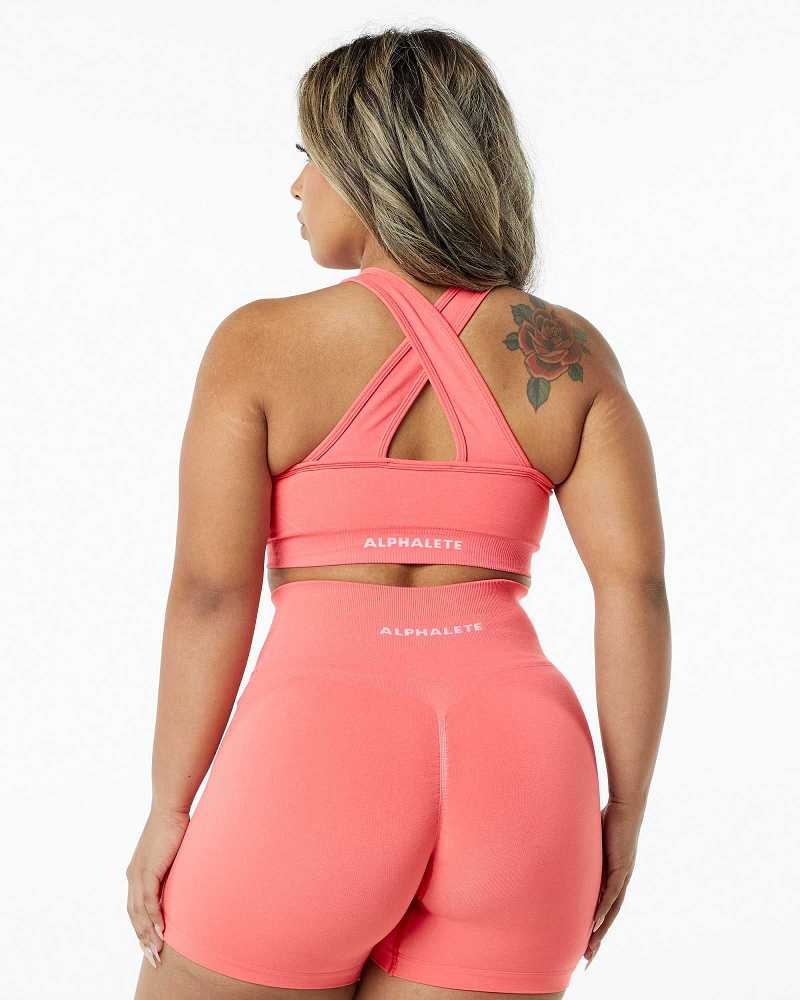 Pink Women's Alphalete Amplify Sports Bra | UAE-564089