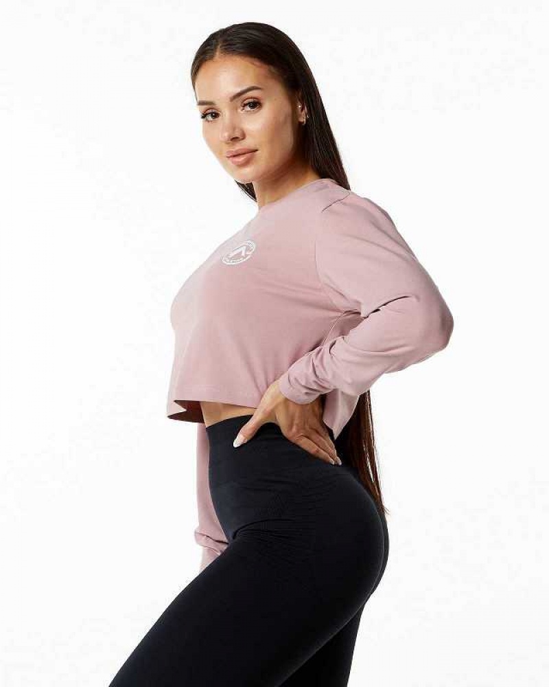 Pink Women's Alphalete Dynasty LS Crop Long Sleeve Shirts | UAE-954361