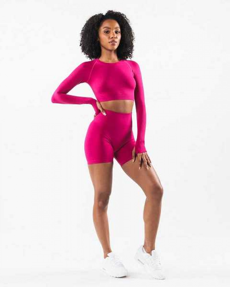 Pink Women's Alphalete Stratus LS Crop Long Sleeve Shirts | UAE-106843