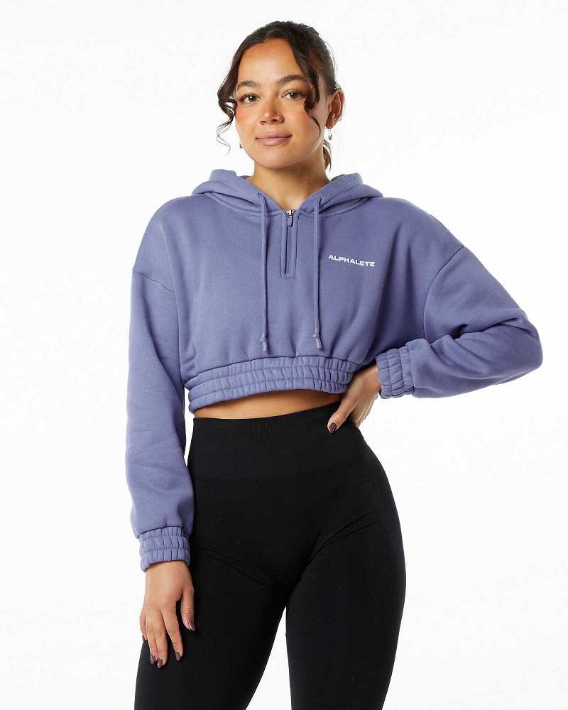 Purple Women\'s Alphalete Classic Capital Crop Hoodie | UAE-692184