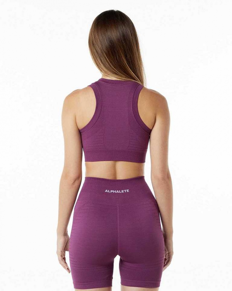 Purple Women's Alphalete Ozone Crop Sports Bra | UAE-285403