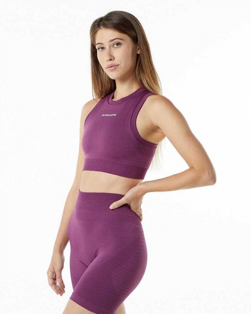 Purple Women's Alphalete Ozone Crop Sports Bra | UAE-285403