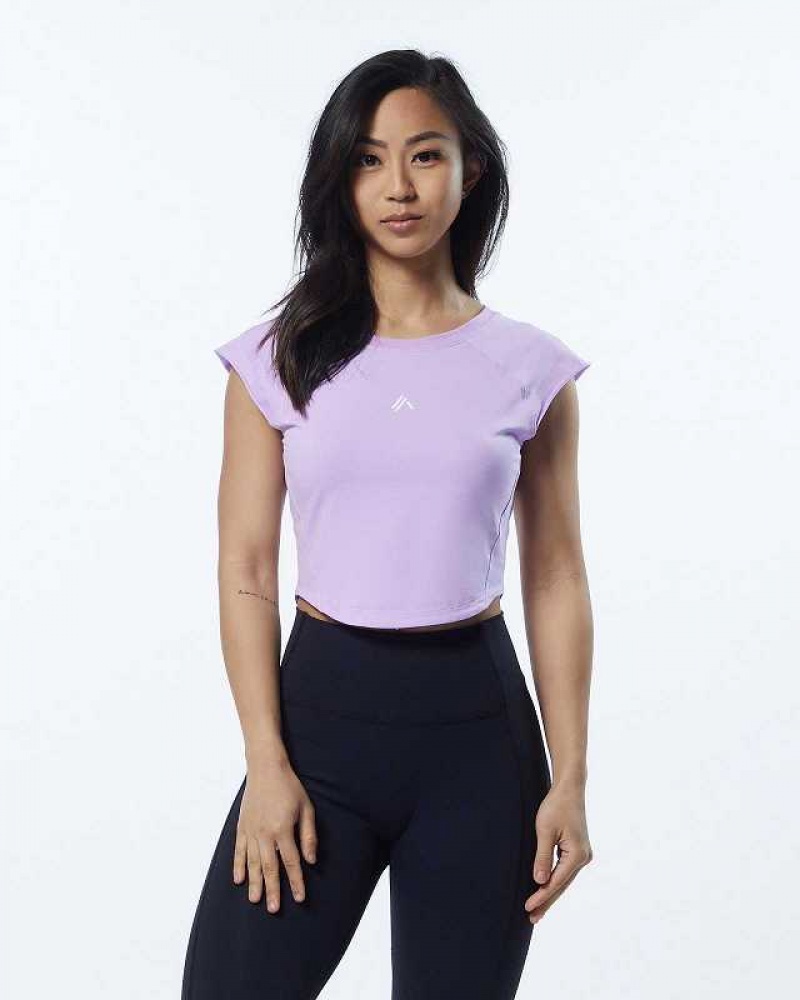 Purple Women\'s Alphalete Velocity Crop Short Sleeve Shirts | UAE-382796