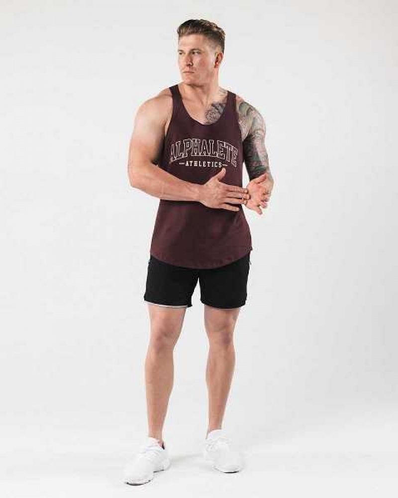 Red Men's Alphalete AA Raw Cut Tanks | UAE-893157