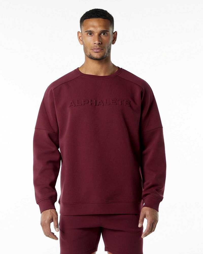 Red Men\'s Alphalete ELMTS Crewneck Sweater | UAE-736105