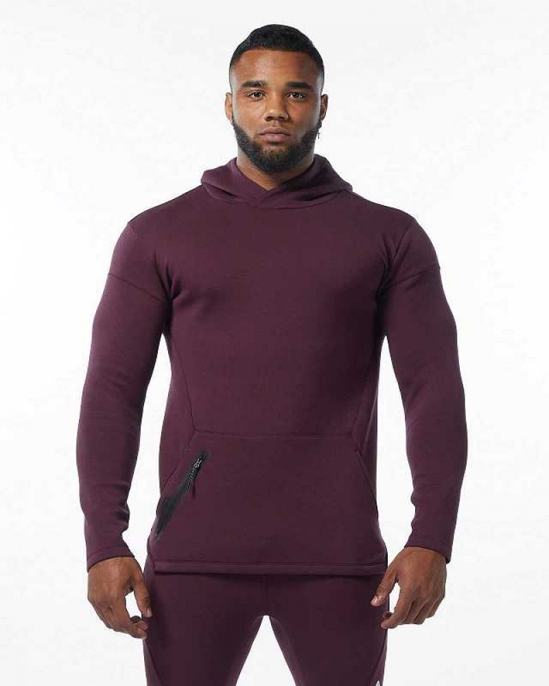 Red Men's Alphalete ELMTS Fitted Hoodie | UAE-675329