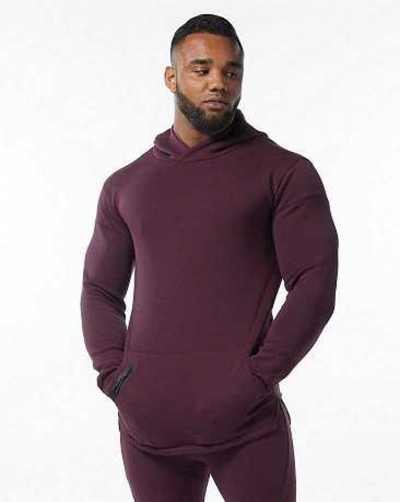 Red Men\'s Alphalete ELMTS Fitted Hoodie | UAE-675329