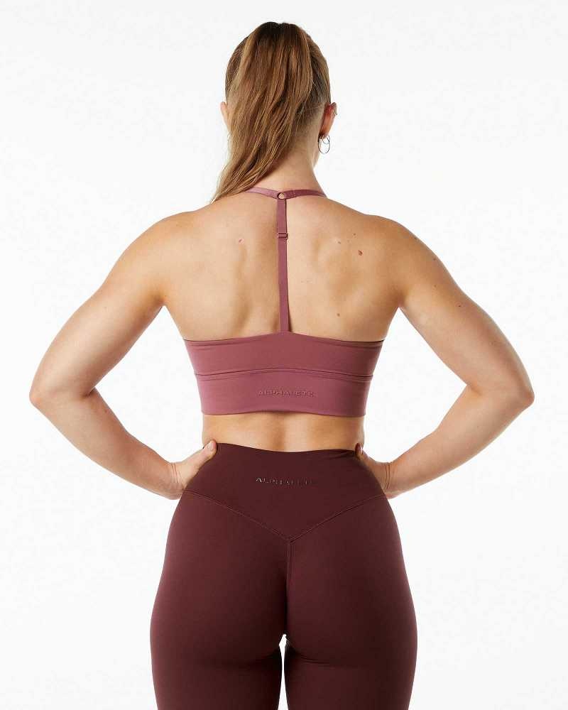 Red Women's Alphalete Alphalux Wonder Sports Bra | UAE-249360