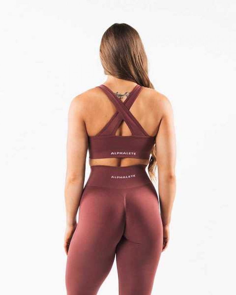 Red Women's Alphalete Amplify Sports Bra | UAE-346792