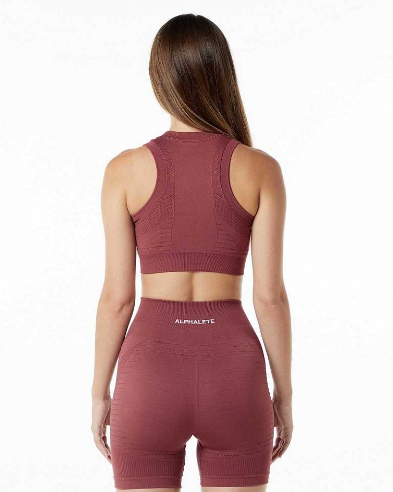 Red Women's Alphalete Ozone Crop Sports Bra | UAE-435068