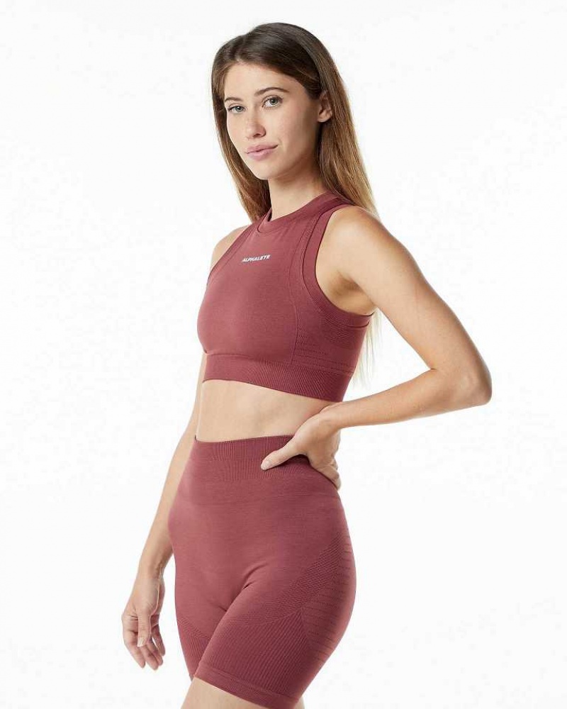 Red Women's Alphalete Ozone Crop Sports Bra | UAE-435068