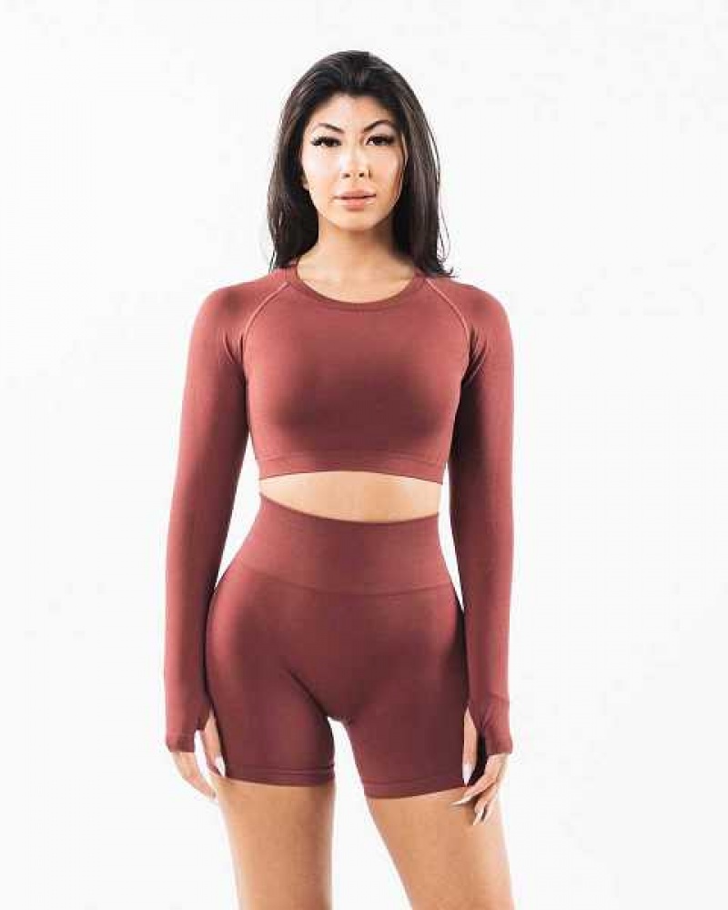 Red Women\'s Alphalete Stratus LS Crop Long Sleeve Shirts | UAE-107962