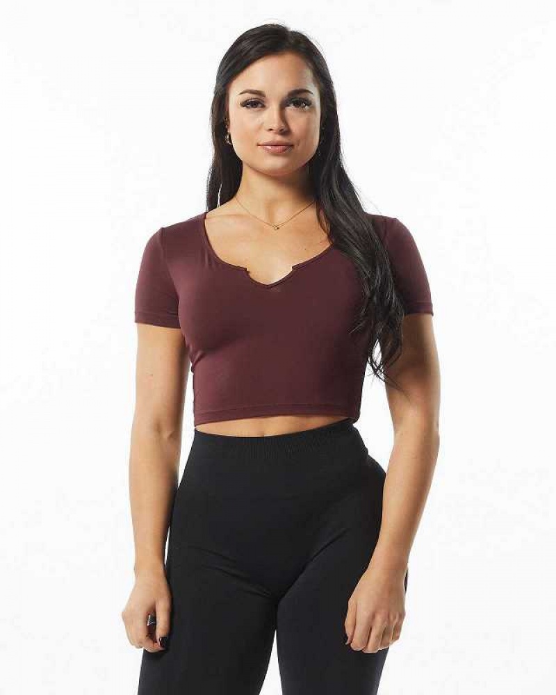 Red Women's Alphalete Ultrasoft Pinnacle Short Sleeve Shirts | UAE-931046