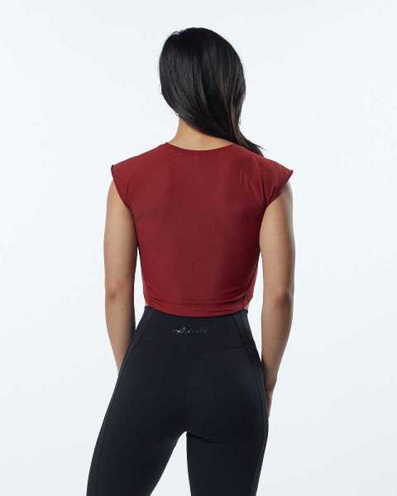 Red Women's Alphalete Velocity Crop Short Sleeve Shirts | UAE-091824