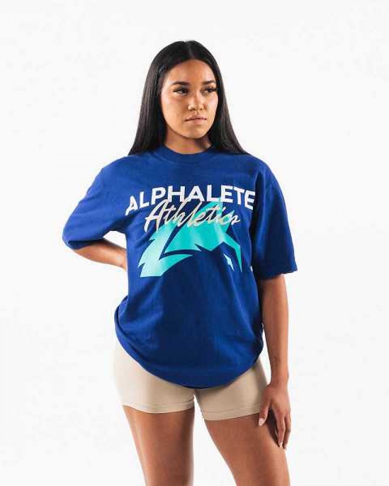 Royal Blue Unisex Alphalete AA Beach Short Sleeve Shirts | UAE-046819