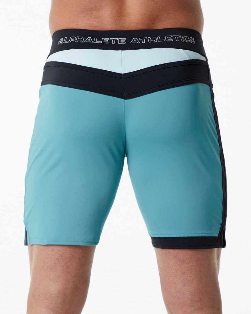 Turquoise Men's Alphalete Trident Competition Swim Trunks | UAE-413689