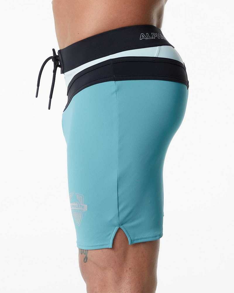 Turquoise Men's Alphalete Trident Competition Swim Trunks | UAE-413689