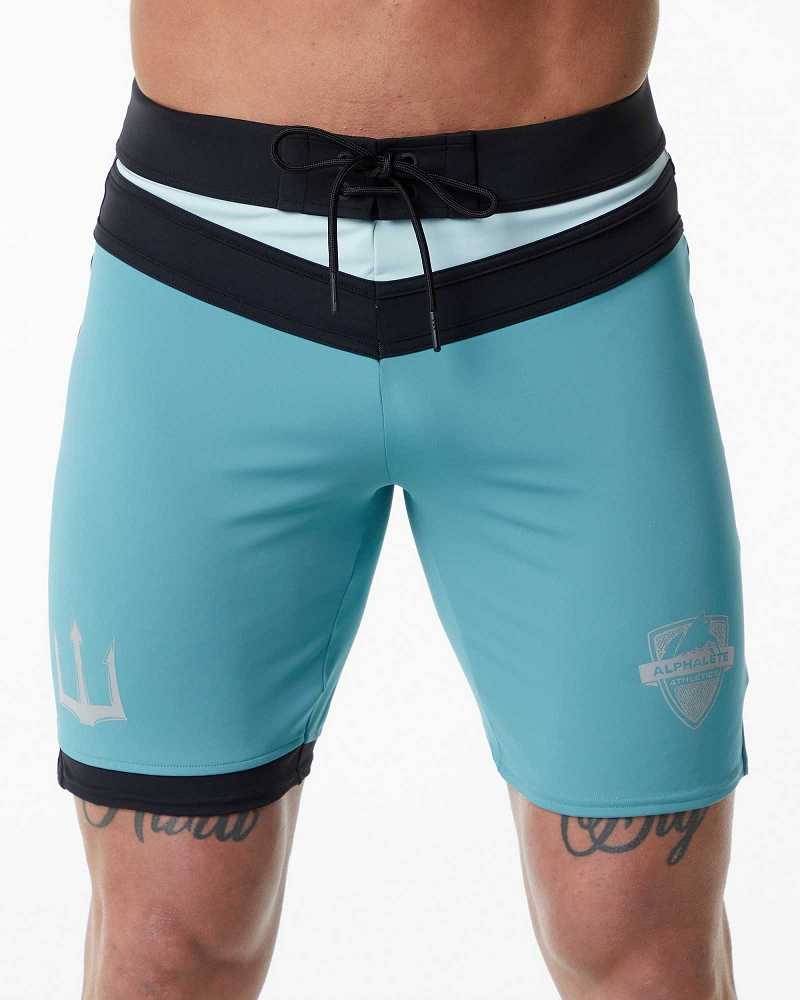 Turquoise Men\'s Alphalete Trident Competition Swim Trunks | UAE-413689