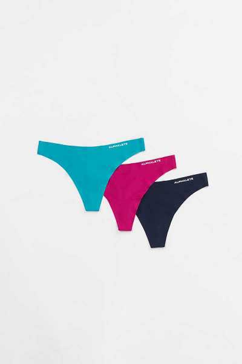 Turquoise / Fuchsia Women\'s Alphalete Seamless Thong 3pk Underwear | UAE-026349