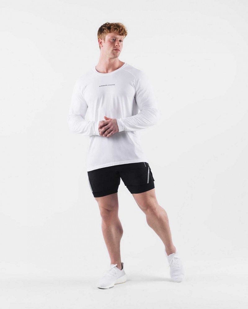 White Men's Alphalete AA Airtech LS Long Sleeve Shirts | UAE-975261