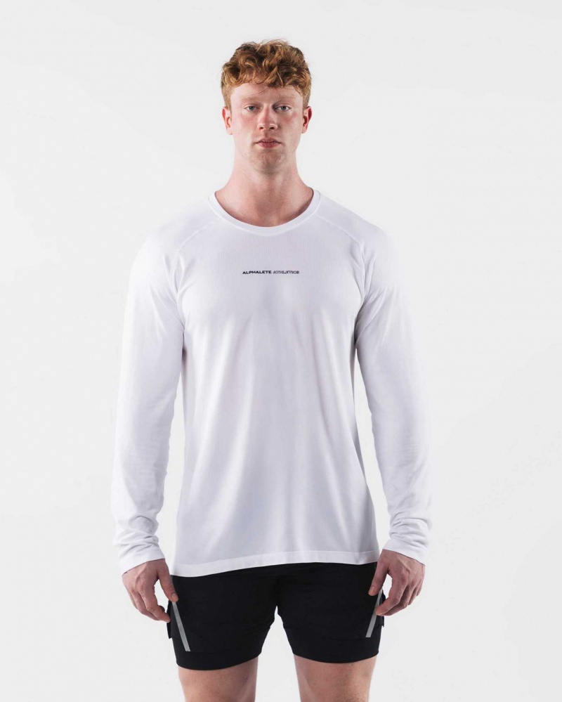 White Men\'s Alphalete AA Airtech LS Long Sleeve Shirts | UAE-975261