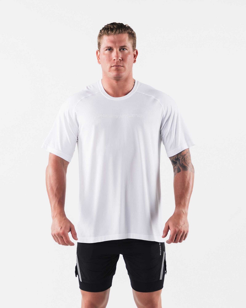 White Men\'s Alphalete AA Airtech Short Sleeve Shirts | UAE-742895