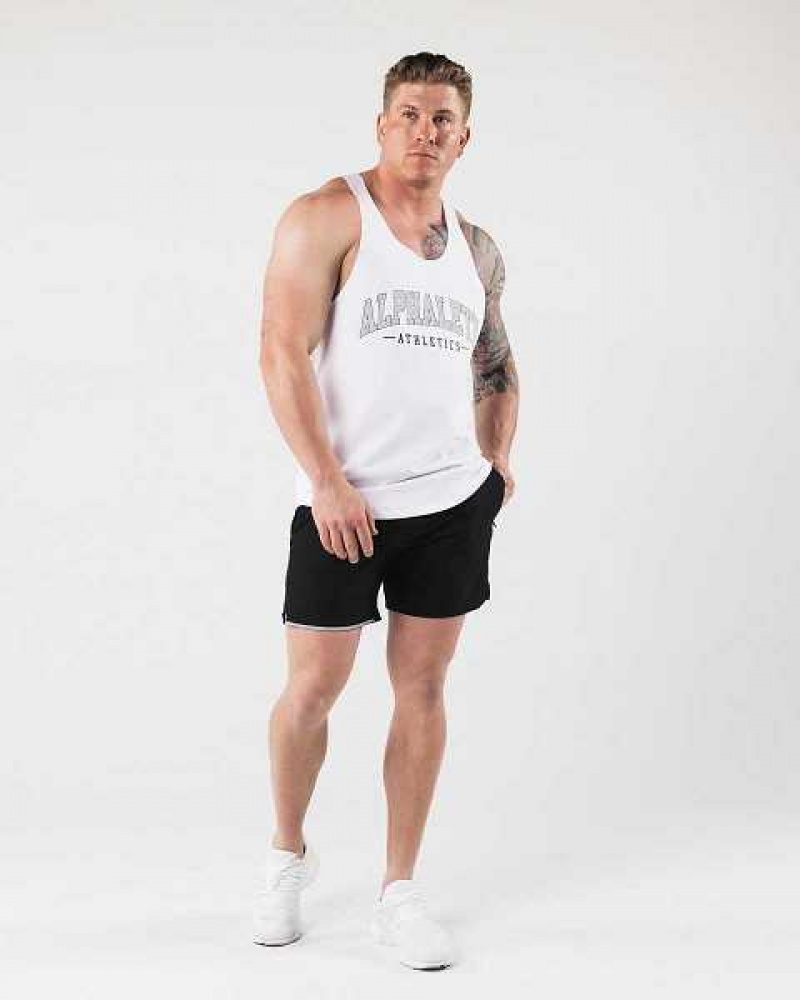 White Men's Alphalete AA Raw Cut Tanks | UAE-673415