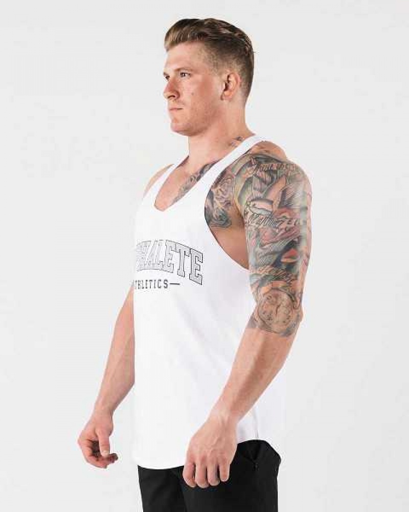 White Men's Alphalete AA Raw Cut Tanks | UAE-673415