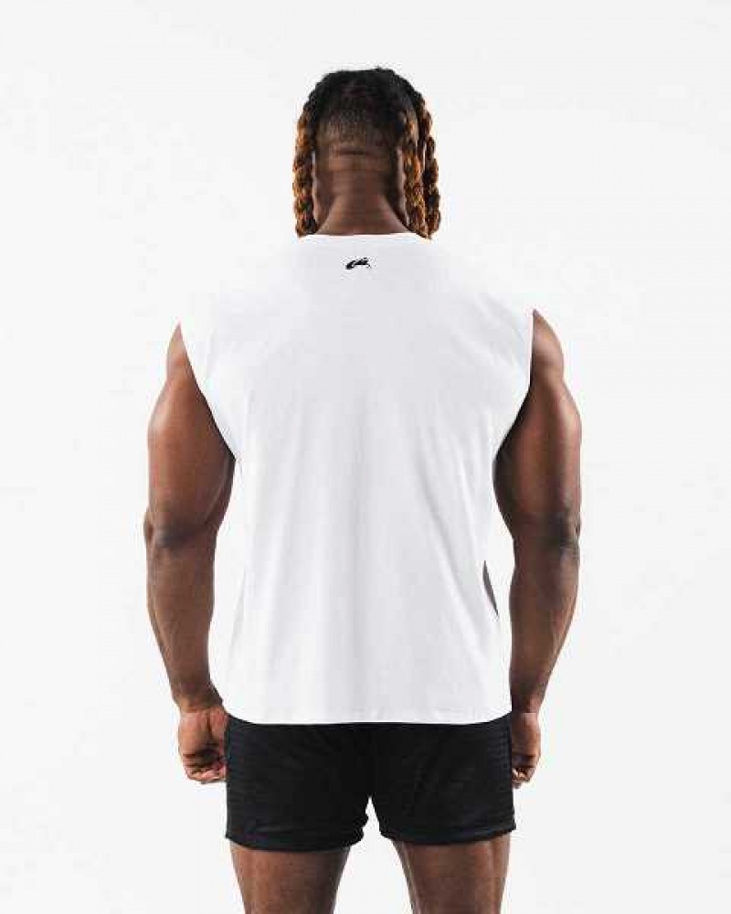 White Men's Alphalete Brushed Wolf Head Muscle Tanks | UAE-078945