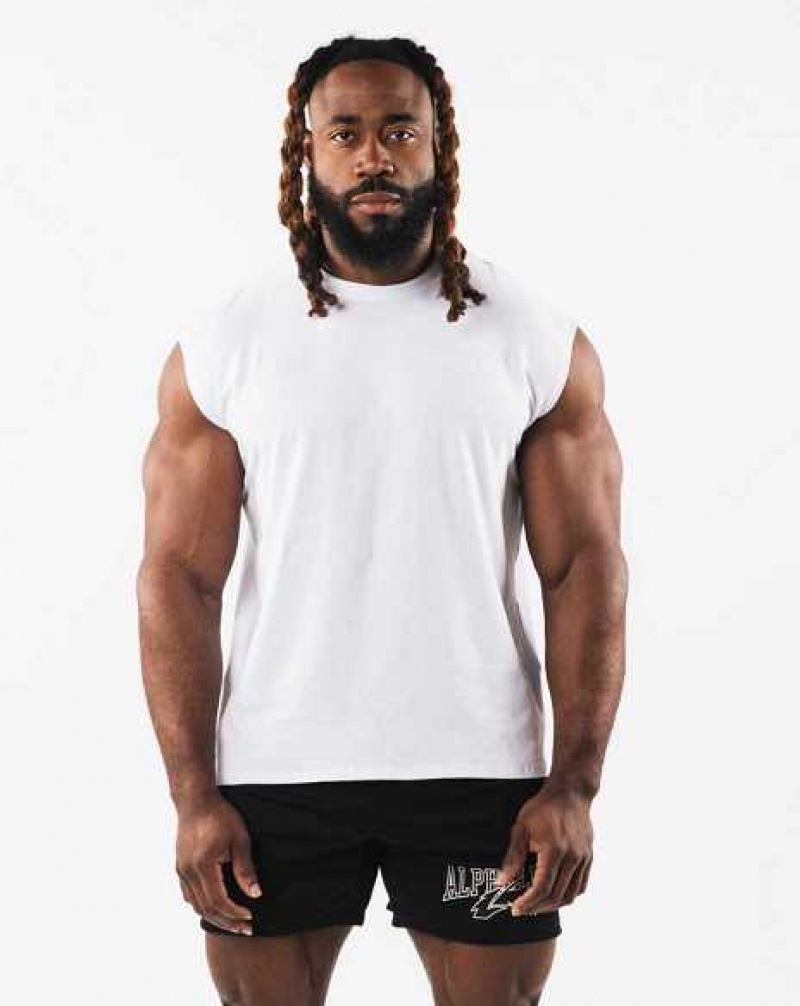 White Men\'s Alphalete Brushed Wolf Head Muscle Tanks | UAE-078945