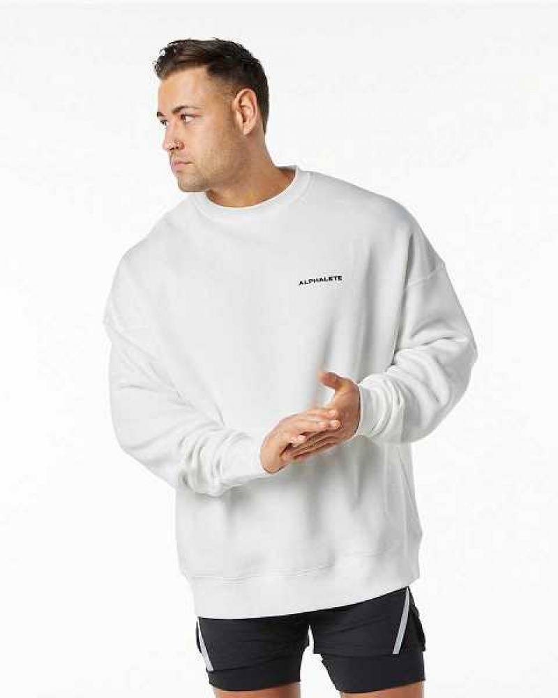 White Men\'s Alphalete Classic Crew Sweater | UAE-814205