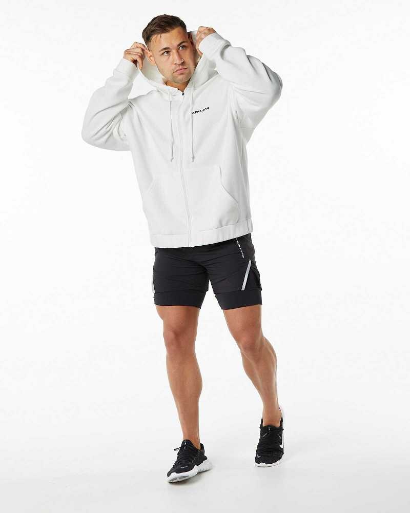 White Men's Alphalete Classic Full-Zip Jackets | UAE-046981