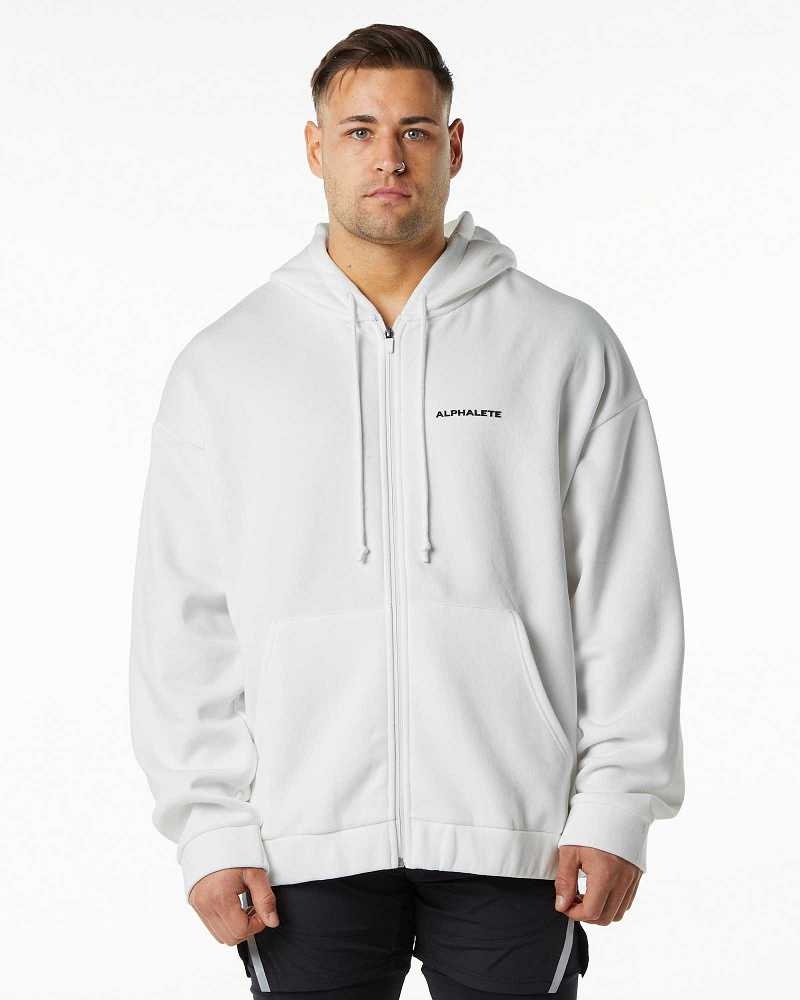 White Men\'s Alphalete Classic Full-Zip Jackets | UAE-046981