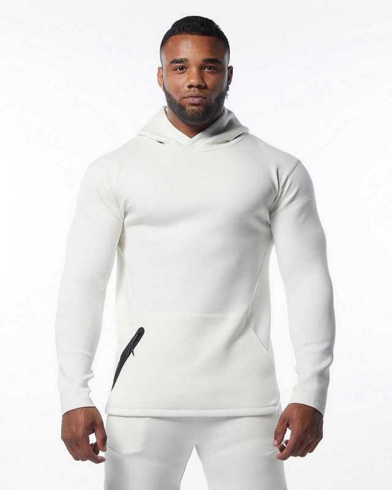 White Men's Alphalete ELMTS Fitted Hoodie | UAE-419732