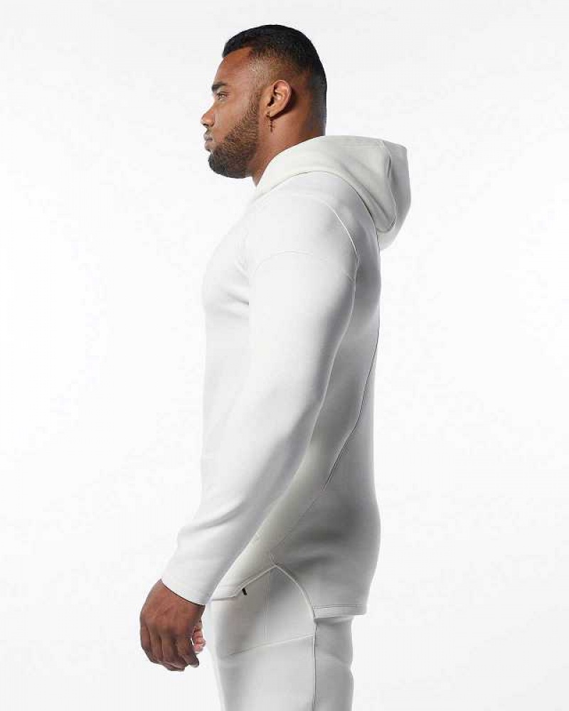 White Men's Alphalete ELMTS Fitted Hoodie | UAE-419732