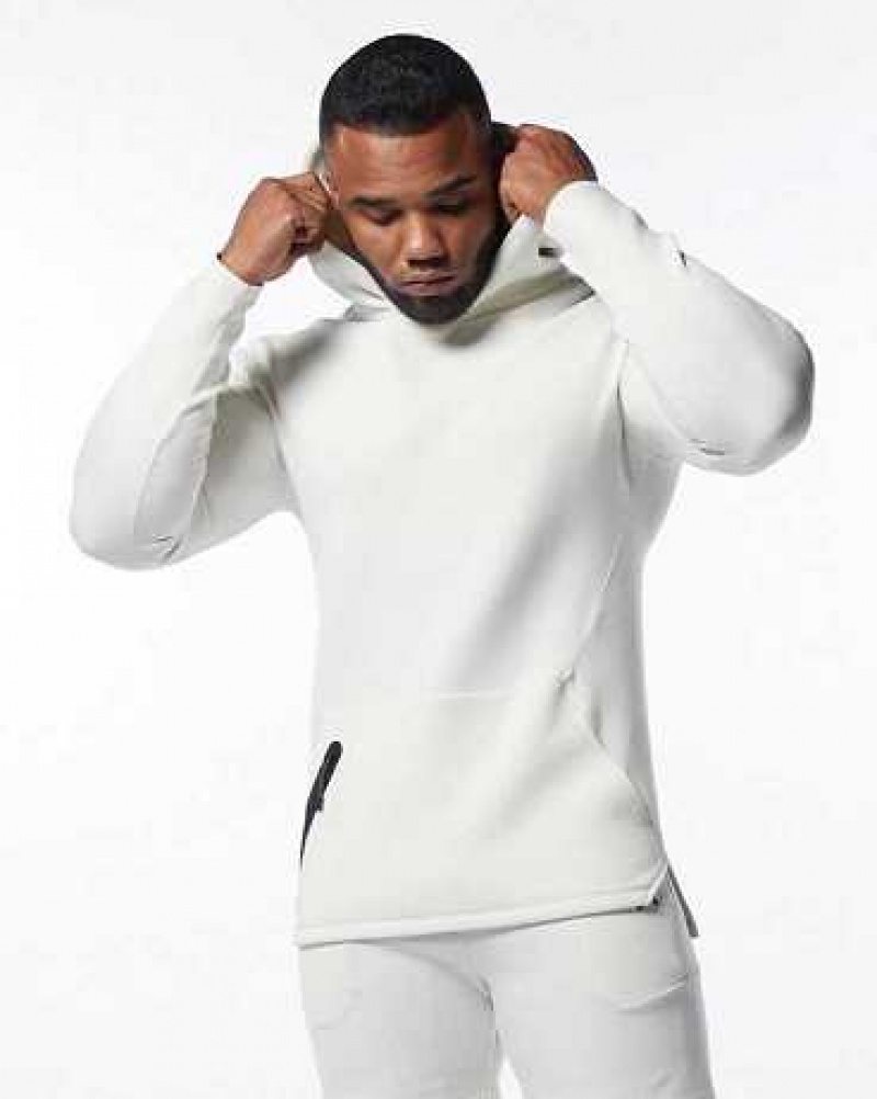 White Men\'s Alphalete ELMTS Fitted Hoodie | UAE-419732