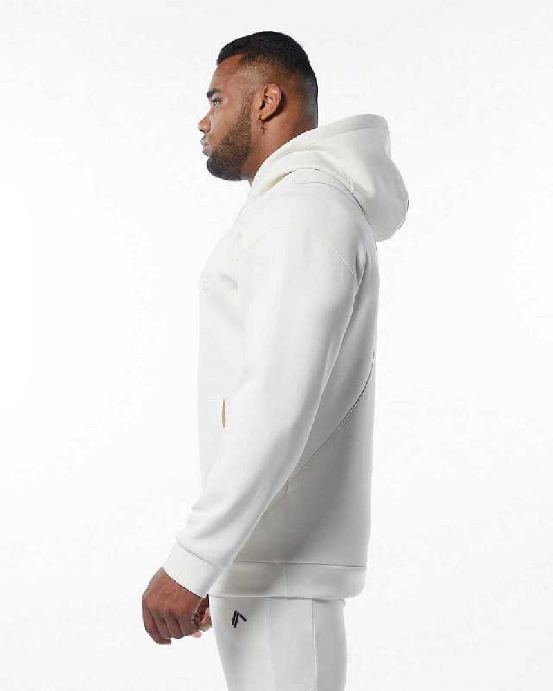 White Men's Alphalete ELMTS Hoodie | UAE-937845