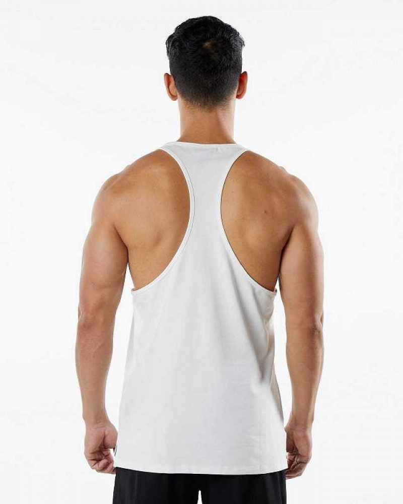 White Men's Alphalete Emblem Stringer Tanks | UAE-693721