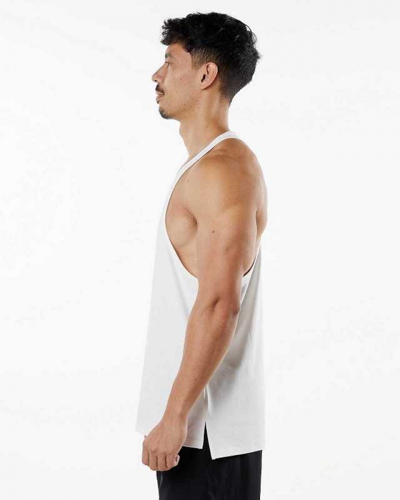 White Men's Alphalete Emblem Stringer Tanks | UAE-693721