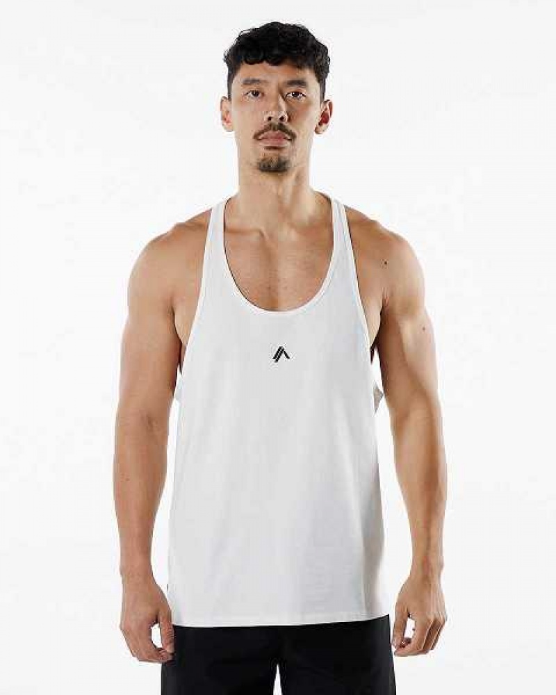 White Men\'s Alphalete Emblem Stringer Tanks | UAE-693721