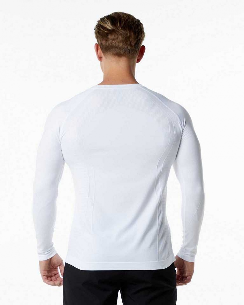 White Men's Alphalete Ozone LS Long Sleeve Shirts | UAE-630157