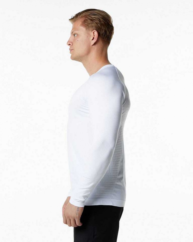 White Men's Alphalete Ozone LS Long Sleeve Shirts | UAE-630157